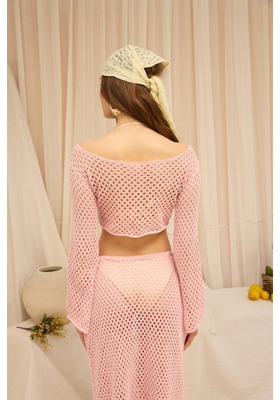Mai Collection Forio Pembe Triko Crop Etek Takım