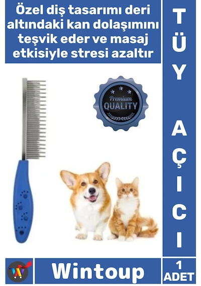 Tüyaçıcı Ergonomik Kauçuk Sap Metal Bakım Masaj Etkili Profesyonel Dişli Kedi Köpek Tüy Açıcı Tarak