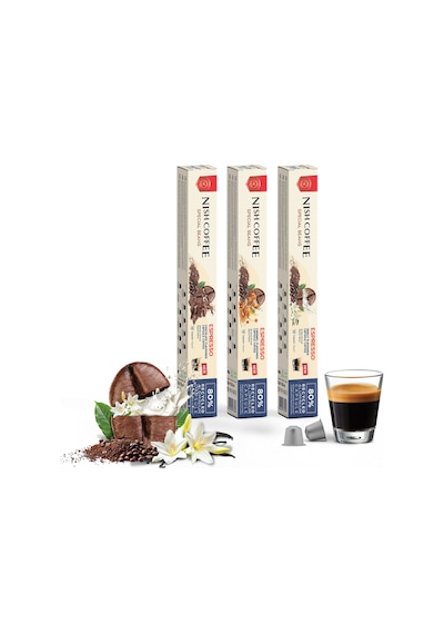 Nish Coffee Aromalı Kapsül Kahve 3'lü Set Karamel-vanilya-çikolata - 30 Adet Kapsül Kahve