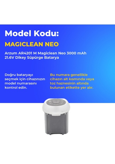 Arzum Ar4201 M Magiclean Neo 3000 Mah 21.6v Dikey Süpürge Batarya