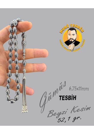 Muri Tesbih 50,8 Gr Gümüş Tesbih Beyzi Kesim 8,50x11,50