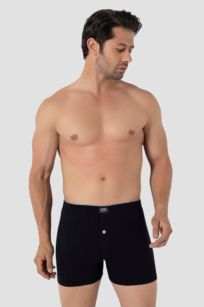 Arma Yıldız 6'lı Paket Siyah Erkek Penye Havlu Bel Boxer %100 Pamuk Siyah