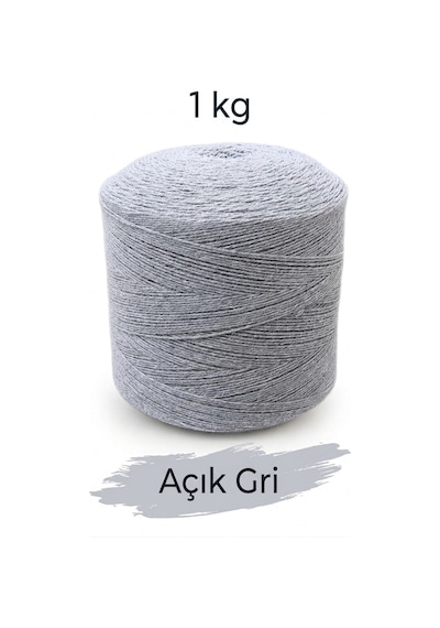 1 Kg Pamuklu El Örgü İpi Runner İpi- Amigurumi Koton İp Punch İpi Motif Açık Gri Renk