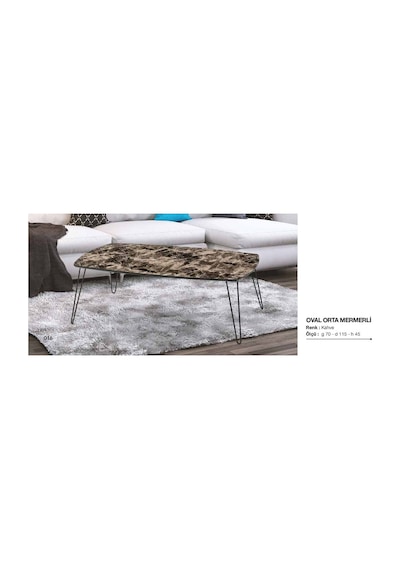 Orta Sehpa Osm Oval Model Parlak Ahşap Mermer Mdf Tabla Metal V A (410200553)