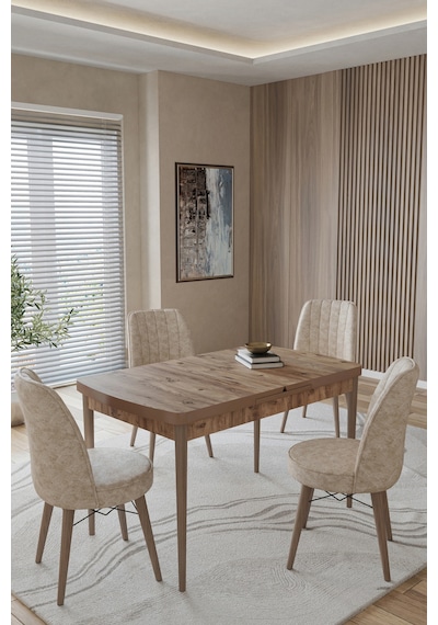 Toce Home Helmo Serisi 80x130 Açılır Masa Yemek Odası Takımı, Mutfak Takımı 4 Adet Sandalye Model:helmo213 Bej Toce Home Helmo Serisi 80x130 Açılır Masa Yemek Odası Takımı, Mutfak Takımı 4 Adet Sandalye Model:helmo213 Bej