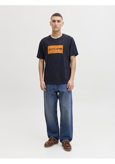 Jack & Jones Erkek Gögüs Logo Baskili Tisört - Cole - 12288492 Lacivert