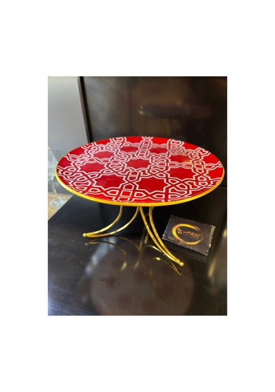Çizgi Detaylı Metal Gold Ayaklı Cam Dekoratif Sunumluk, Stand, Kurabiyelik Çok Renkli