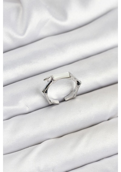 Pirinç Gümüş Renk Kemik Model Kadın Yüzük - Çok Renli