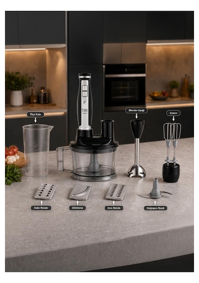 Fakir Multi Blend 1700 W Siyah El Blender Seti, Doğrayıcı, Çırpıcı, Rende Ve Dilimleme Aparatlı