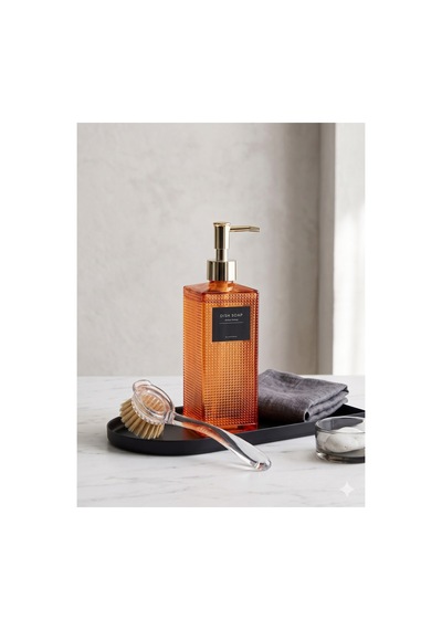 Premium Dokulu Cam Sıvı Sabunluk 500ml - 23 X 7 X 7 Cm Turuncu