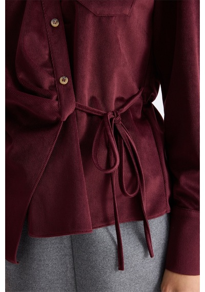 Ekol Kadın Beli Bağcıklı Kadife Bluz Bordo