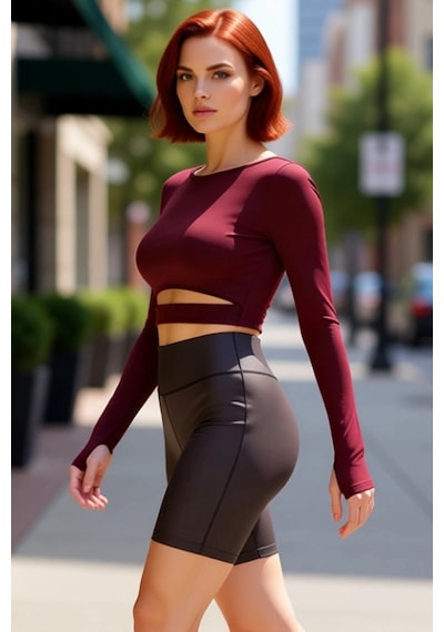 Ersefa Moda Bisiklet Yaka Örme Fit Düz Desen Sportswear Crop Uzun Kol Bl bordo