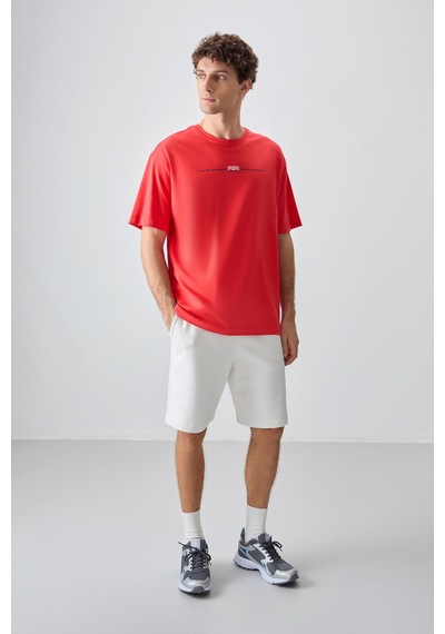Air Jones Tommy Life Fiesta %100 Pamuk Kalın Yumuşak Dokulu Oversize Fit Baskılı Erkek T-shirt - 88357 Kirmizi