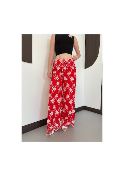 Verymoda D 2913 Nakışlı Pantolon D2913 Kırmızı