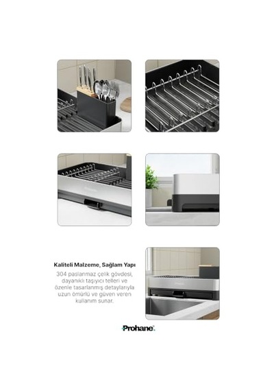 Inox Master Kd200 Kompakt Genişletilebilir Bulaşıklık 304 Paslanmaz Çelik Su Tahliyeli Tezgah Üstü Kurutmalık 50 x 22