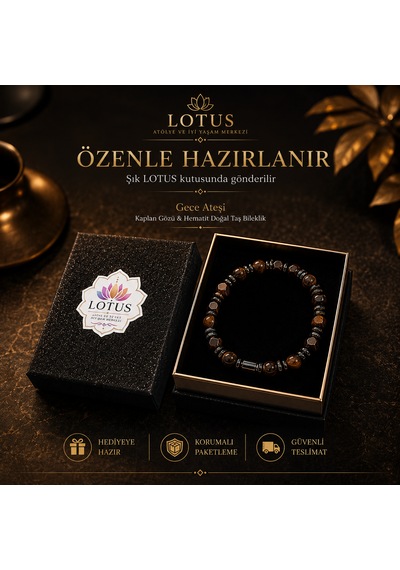 Gece Ateşi Bilekliği - Kaplan Gözü & Hematit Doğal Taş Bileklik Ateş