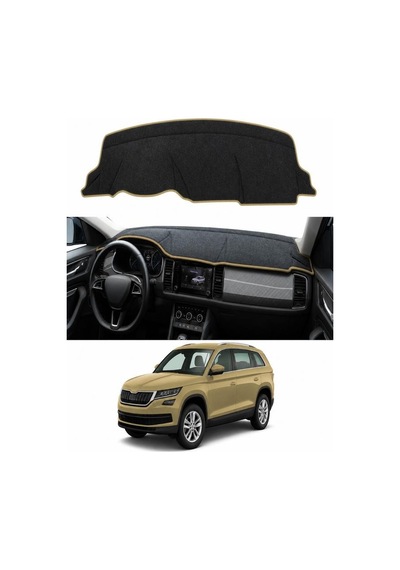Skoda - Kodiaq 2016+ Uyumlu Torpido Koruma Kılıfı - Taba Şeritli
