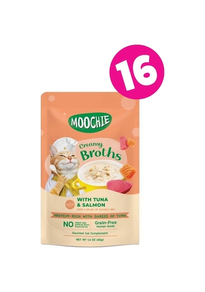 Moochıe Ton Balıklı ve Somonlu Yetişkin Kedi Çorbası 16 x 40 G