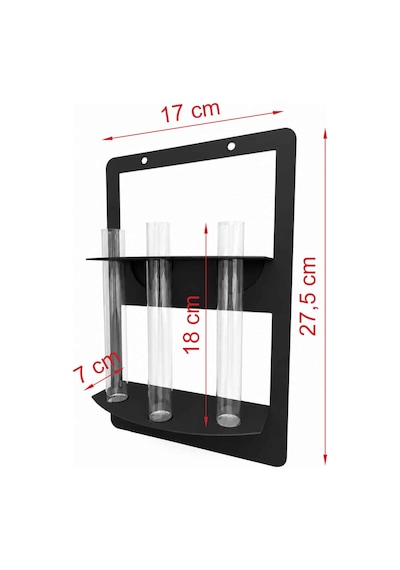 Trio Modern Metal Duvar Vazosu - 3 Lü Cam Tüp Çiçeklik -be-mcıc-syh