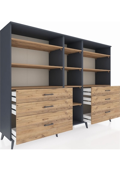 Hyperion Dolap 10 Raflı 6 Çekmeceli 220x44x163 Antrasit-çam Atlas Çam - Antrasit