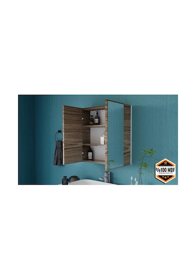 Rafineri 2 Kapaklı Aynalı Banyo Dolabı Mdf Kahverengi