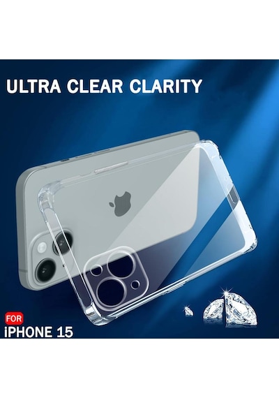 Apple Uyumlu iPhone 15 Kılıf Şeffaf Kamera Korumalı Soket 3D