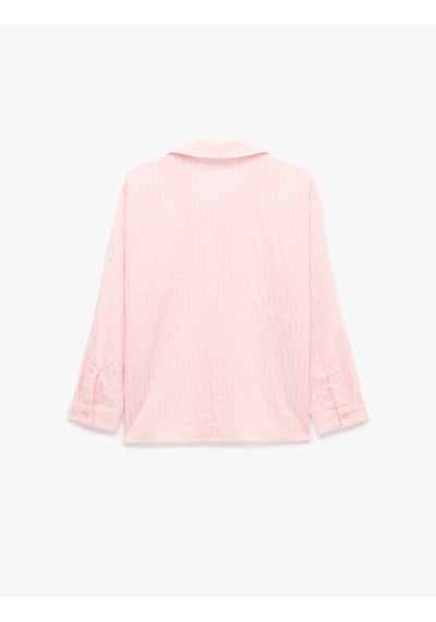 Koton Uzun Kollu Çizgili Oversize Gömlek Pınk Strıpe 7wak60018pw Pembe Çizgili