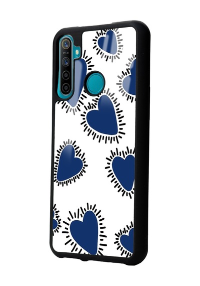 Oppo Realme C3 - 5i Mavi Kalp Tasarımlı Glossy Telefon Kılıfı Çok Renkli