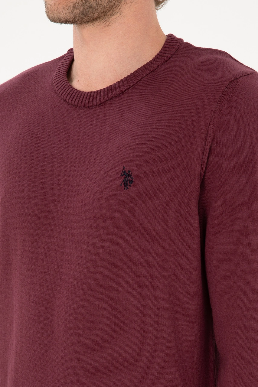 U.S. Polo Assn. Erkek Slim Fit Bisiklet Yaka Bordo Basic Kazak 50313713-VR177