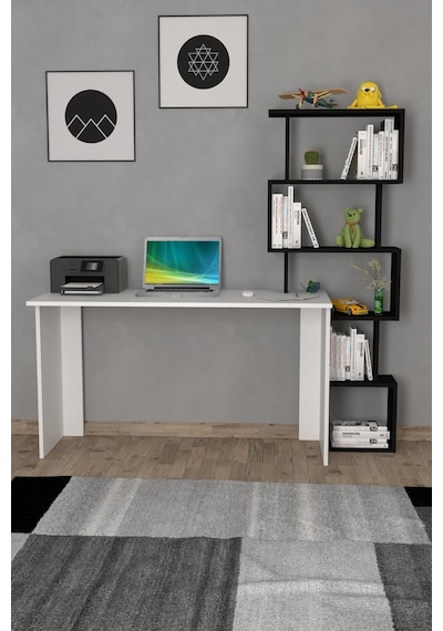 Moonlife Yakamoz Kitaplıklı Çalışma Masası Beyaz Siyah Moonlife Yakamoz Kitaplıklı Çalışma Masası Beyaz Siyah