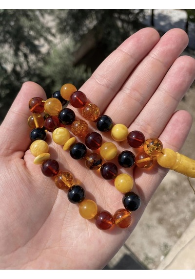 Renk Karması Doğal Kaya Damla Kehribar Tesbih 33lük 11mm 27,20 Gram