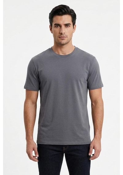 Uki Füme Comfort Fit Bisiklet Yaka Basic T-shirt