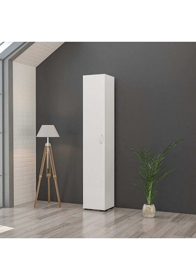 Modilayn Çilek Tek Kapaklı 5 Raflı Çok Amaçlı Dolap, Banyo Dolabı, Mutfak Dolabı Beyaz