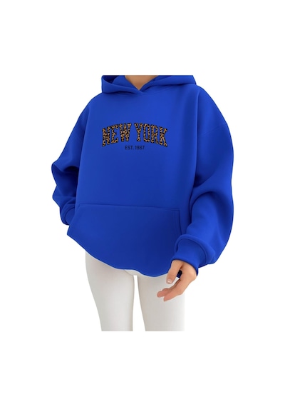 Benroma 3 İplik Penye New York Baskılı Ünisex Kapüşonlu Sweat Çok Renkli