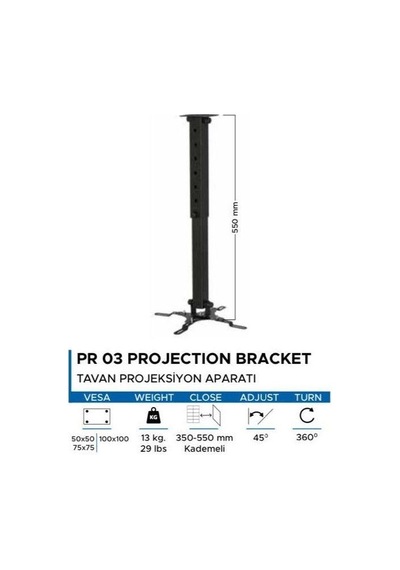 Vontech Projeksiyon Hareketli Tavan Asma Askı Aparatı - 55cm Kol Uzunluğu