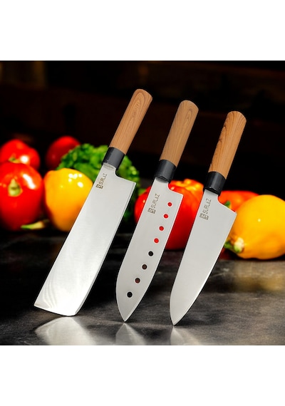 4 Parça Deri Çantalı Şef Bıçağı Bıçak Seti Hediyelik Bıçak Kahve