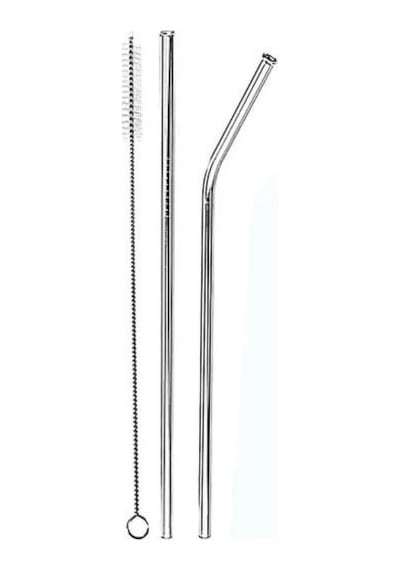 2 Adet Çelik Pipet Ve Temizleme Fırçası 3 Parça Çelik Pipet Seti Düz Pipet Eğik Pipet Ve Temizleme Fırçası 3'lü Set