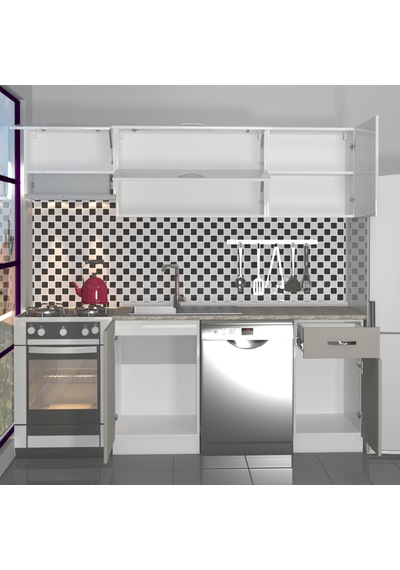 Decoraktiv Elite 220 Mdf Hazır Mutfak Dolabı - Tezgah Dahil - Kumtaşı - Beyaz Bej