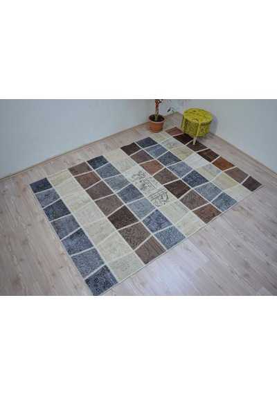 Patchwork El Dokuma Antik Anadolu Halı Ocean Wave 90 X 150, Mavi Çok Renkli
