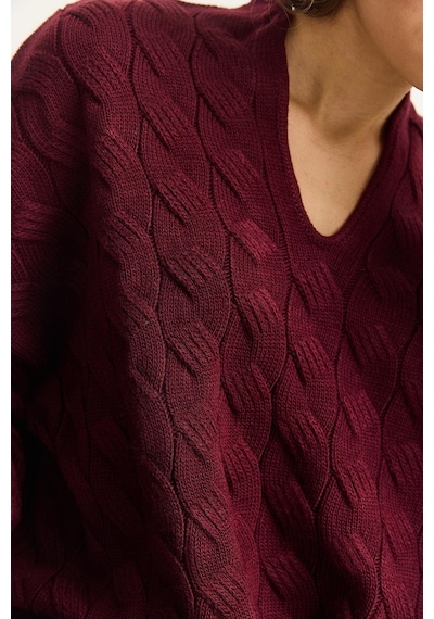 Shade Kadın Oval Yaka Saç Örgü Oversize Triko Kazak Tk241277 60284091 - Bordo