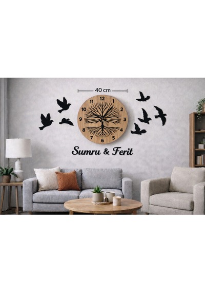 Duvar Saati 40 Cm Kuşlar 8 Adettir Kişiye Özel Şık Ve Doğal No91 Çok Renkli