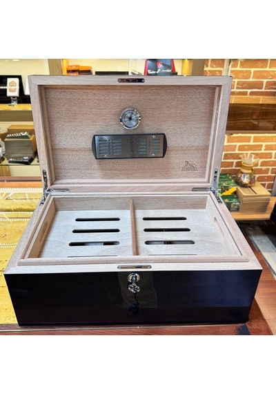 Lubinski İtaly Humidor Puro Kutusu Karbon Desen 120's Cigar Spa Elektronik Puro Nemlendirme Cihazı