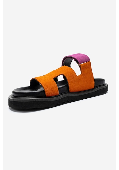Luvishoes Luvi Shoes Morte Fuşya-turuncu Süet Hakiki Deri Kadın Terlik Fuşya - Turuncu