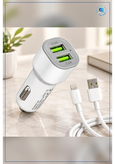 Araç Şarj Cihazı Çift Usb 3.4a 2.0a Hızlı Başlık Lightning Kablo