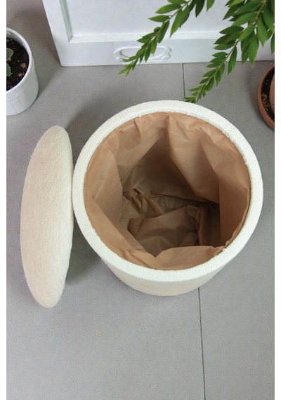 Dekoratif Silindir Sandıklı Puf Çok Amaçlı Oturma Ve Yatak Odası Pufu - Krem - 40x38 Cm Krem