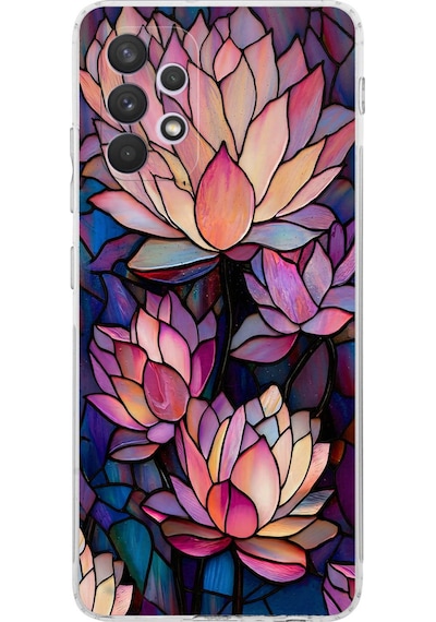 Printify Samsung Galaxy A32 İle Uyumlu Vitray Sessiz Lotus Tasarımlı Şeffaf Silikon Kılıf Şeffaf
