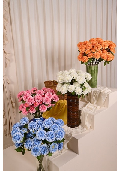 Beyaz Yapay Dahlia Yıldız Çiçeği 3 Dallı Lüx İpeksi Dokulu 75 Cm