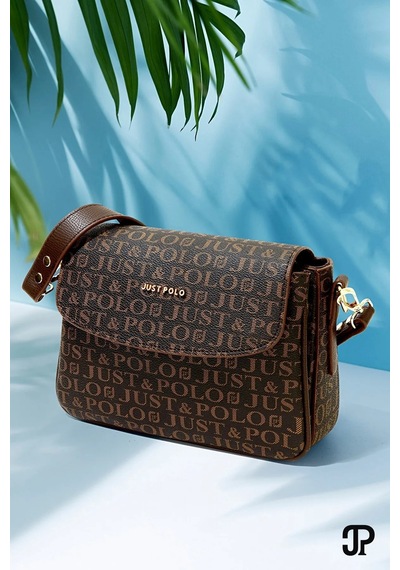 Just Polo Kadın Baskılı Ayarlanabilir Askılı Şık El & Omuz Çantası Ebat : 26 X 13 Cm Shopper Kahverengi