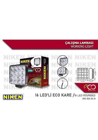 Nıken 9v-48v Çalışma Lambası 16 X 3w Power Ledli Kare 108 108 40