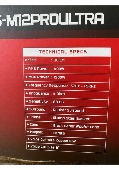 Massive Ms-m12proultra Özel Seri 30cm Subwoofer Bass1500w 400rms